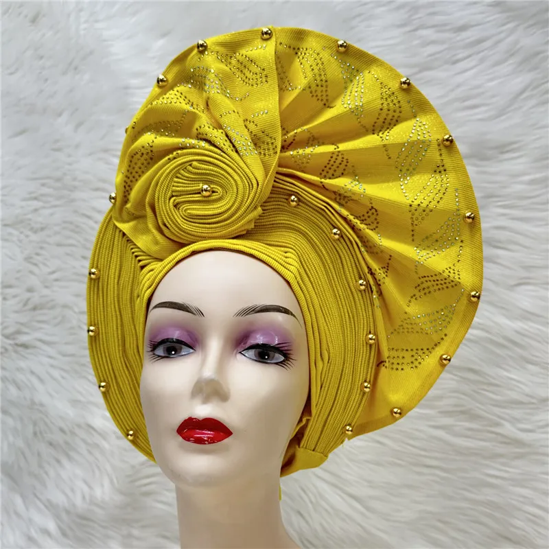 Nigerian gel headgear, with stone bead, already made auto, turban, afro aso ebi gel aso oke, wide brim headgear 7L111801