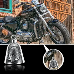 Retro Indian Skull Chief Bell Pendant Motorcycle Bell Necklace Men\\'s Biker Punk Rock Exorcism Lucky Jewelry