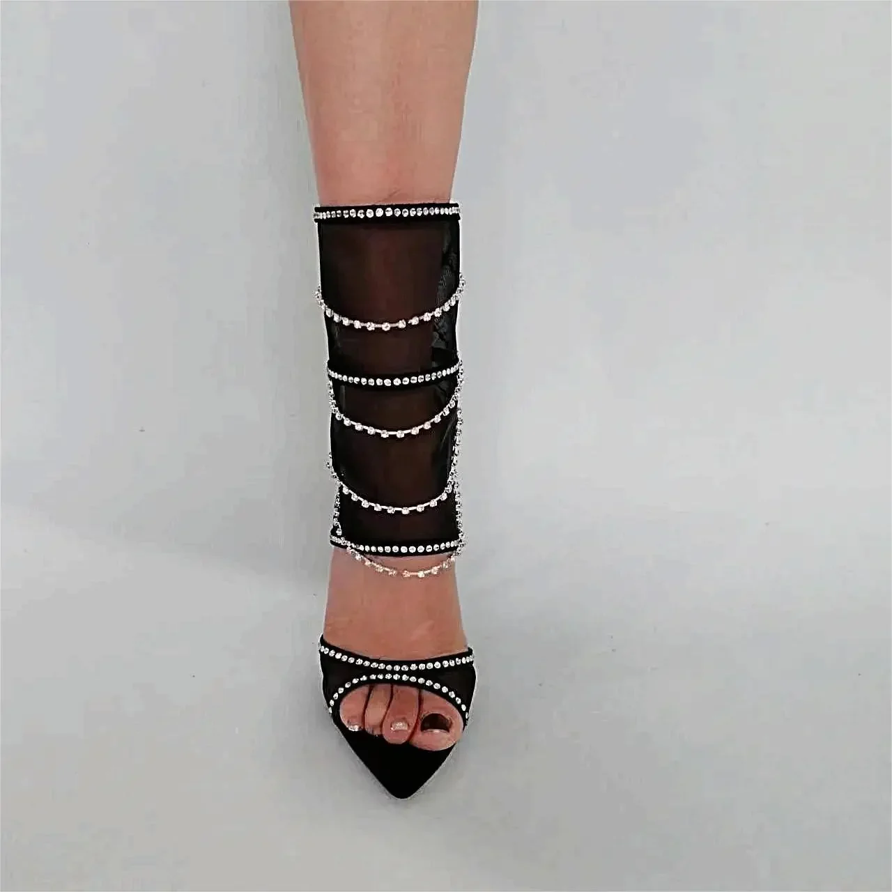 2024 Pointed Slim Heel Ultra-High Heel Back Zipper Black Mesh,Hot Diamond,Transparent Sexy Fashionable High Heel Cool Boots