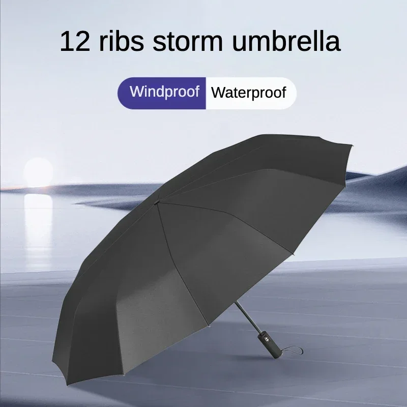 12 Ribs Strom Reinforced Automatic Large Folding Umbrella Waterproof Windproof Strong Sunny and Rainy Big Umbrellas for Men