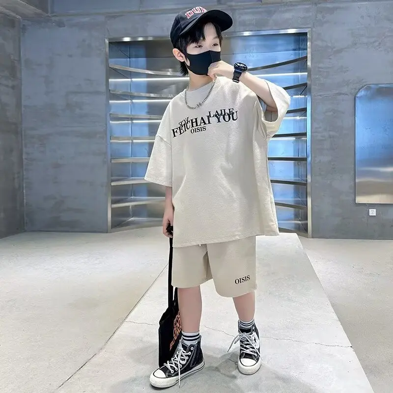 New Summer Boys Girls Set Korean High Street Fashion Kids Letter Printed T-shirts Shorts 2 Piece Set High Quality Children's Set