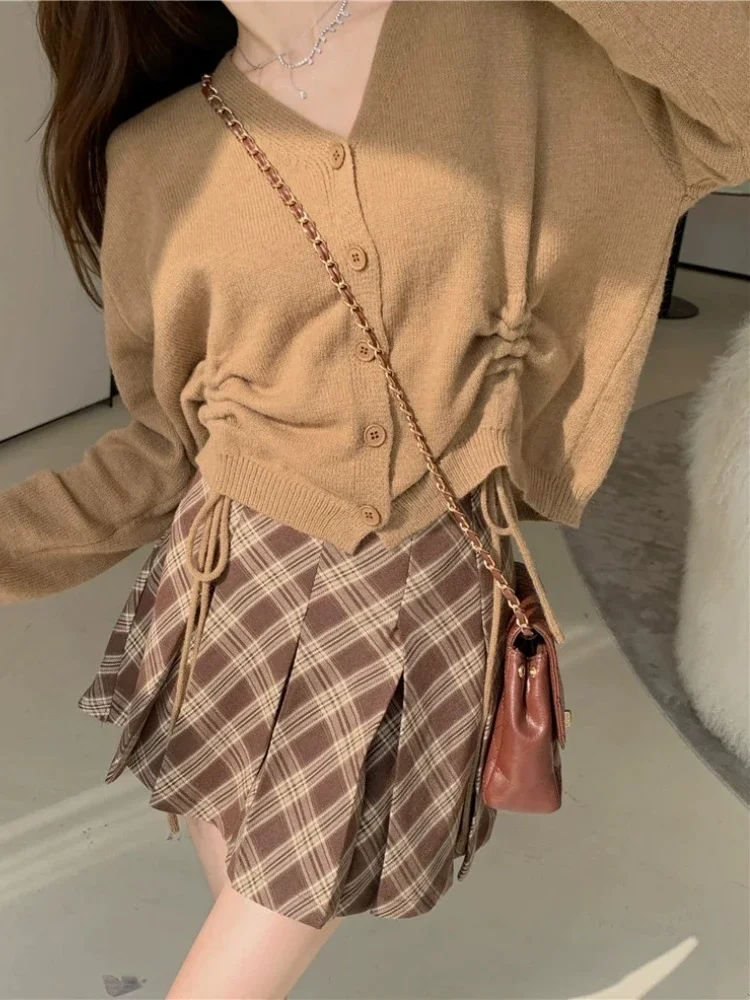 Vintage Plaid Mini Röcke Frauen Y2k Sexy Mädchen Zarte Plissee Faldas Chic Amerikanischen Stil Vielseitig Weiche Hohe Taille Herbst Winter