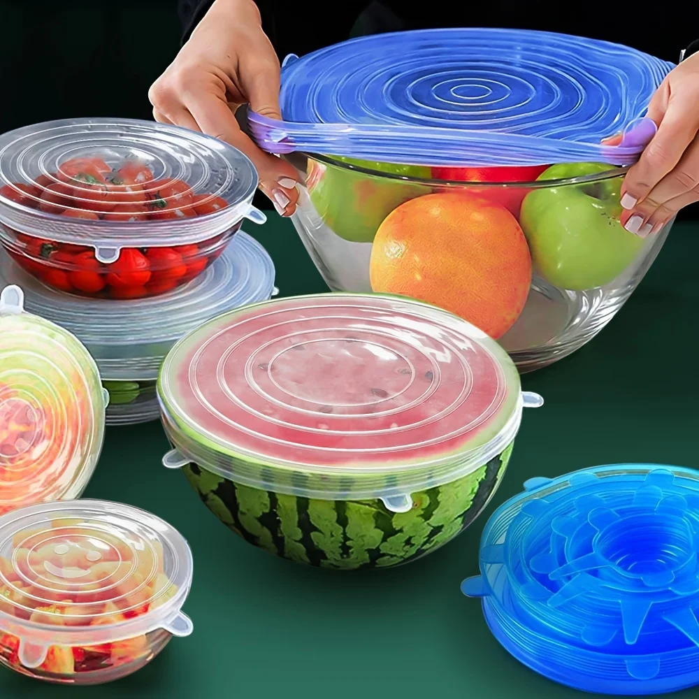 

6pcs Silicone Stretch Lids Reusable Durable Food Storage Lids For Bowls Silicone Lid Cover Dishwasher And Refrigerator