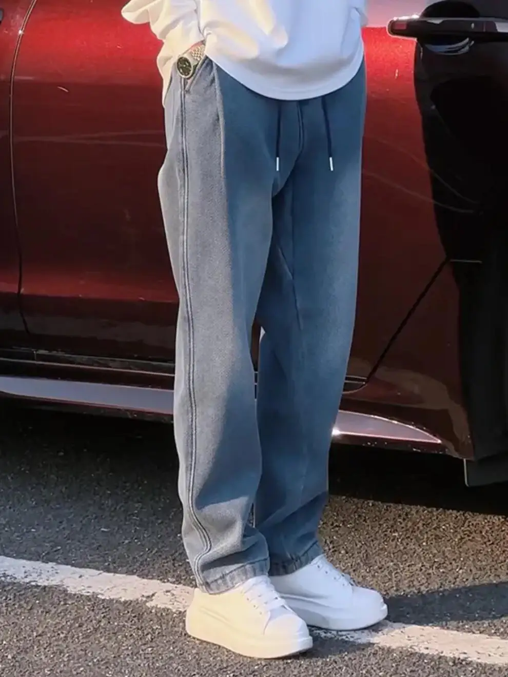 

New 2025 Men's Loose Fit Casual Jeans Starry Pattern Elastic Waist Trendy Large Size Straight Leg Durable Wear Resistant