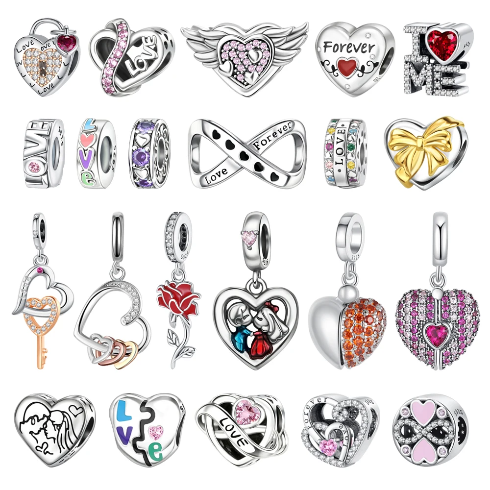 

Romantic 925 Sterling Silver Love Key Couple Heart-to-Heart Charm Fit DIY Bracelet Necklace Engagement Party Gifts