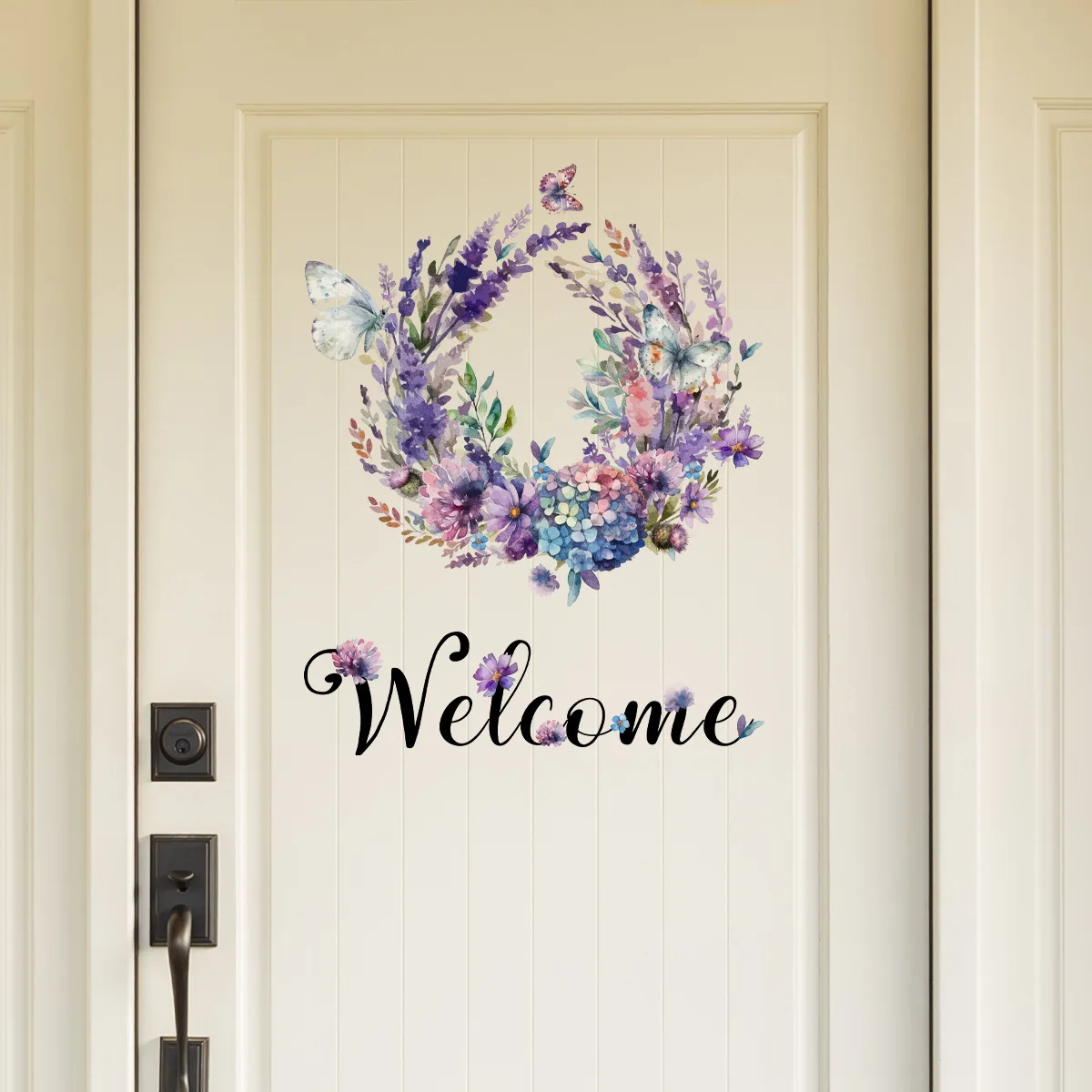 1PCS Plants Vines Butterfly English Welcome Door Stickers Bathroom Decoration Vinyl Home Decor Wall Decals Waterproof Wallpaper