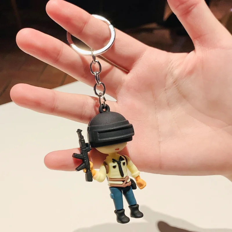 Hot Game Pubg Keychain Eat Chicken Keychains Level 3 Helmet PVC Doll Saucepan Key Holder Fans Battle Grounds Keyring Llaveros