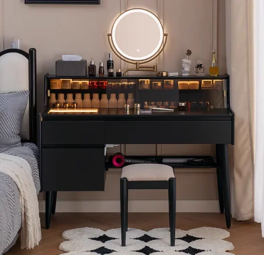 Black Dresser Desk Storage Cabinet Integrated Premium Bedroom Solid Wood