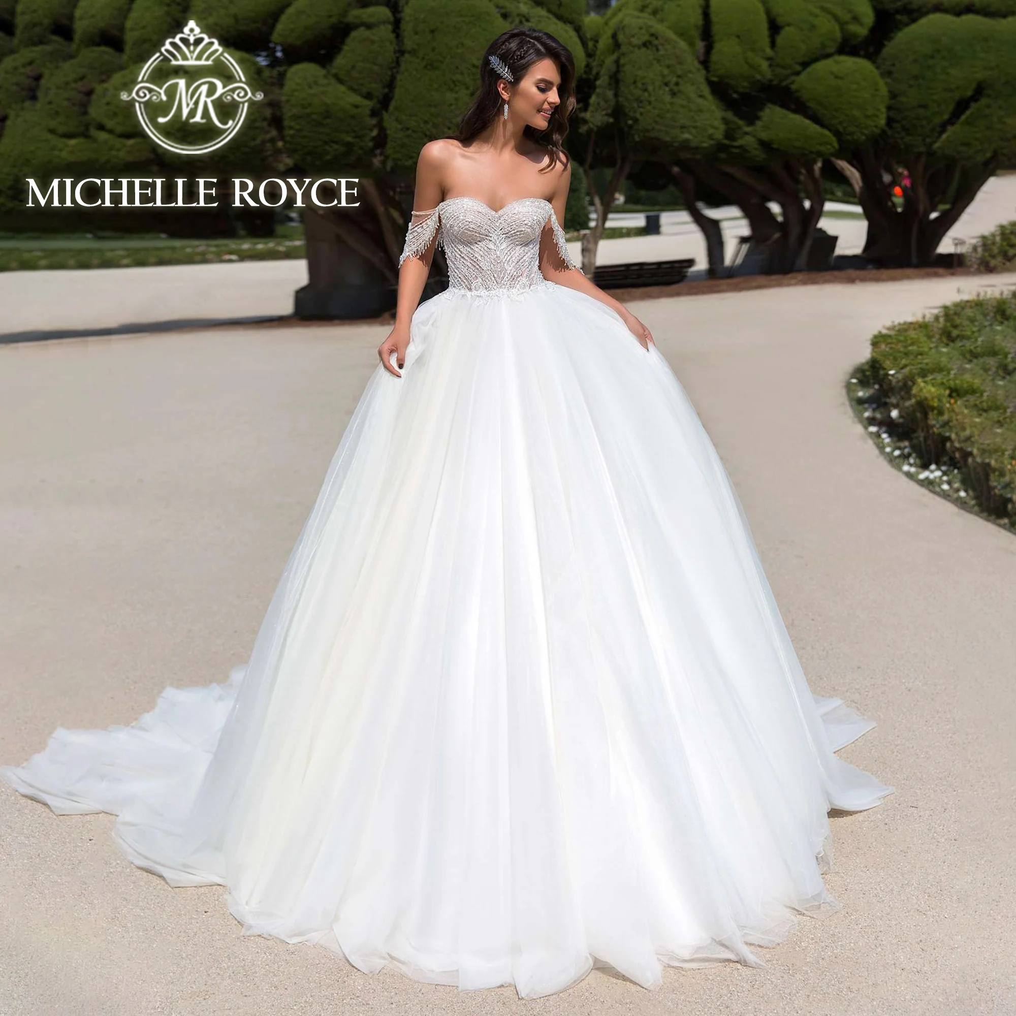 

Michelle Royce Ball Gown Wedding Dress 2024 Sweetheart Sequined Beading TASSEL Cap Sleeve Fairy Wedding Gown Vestidos De Novia