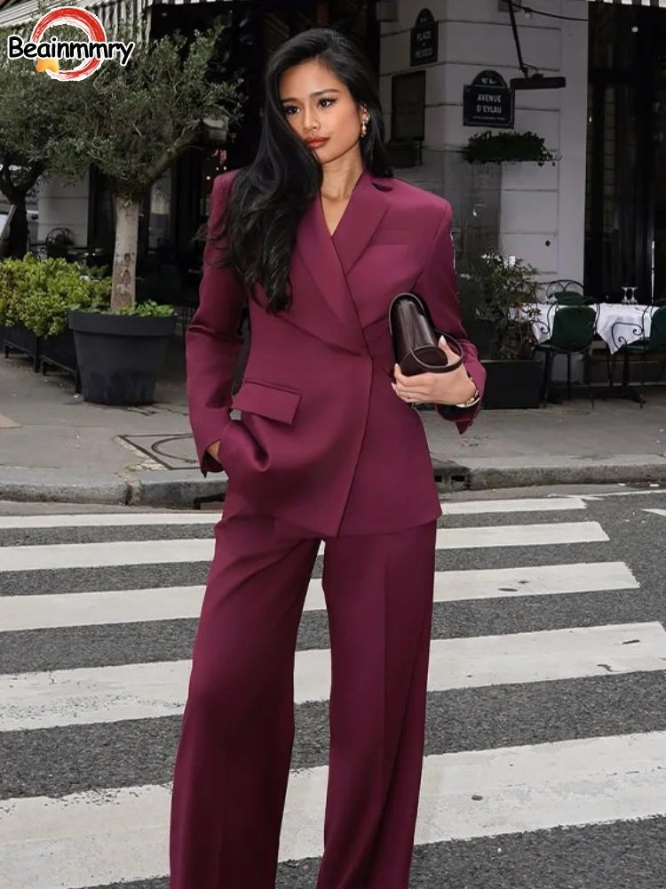 Elegant Women Solid 2 Piece Sets Fashion Long Sleeve Lapel Pocket Single-breasted Lady Pants Set 2025 Spring Chic Commute Outfit