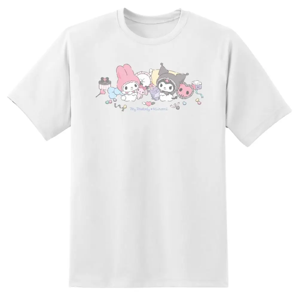 My Melody Kuromi T Shirt Sanrio Cartoon Comic Strip Back Print Short Sleeve Cotton Casual Tees for Women