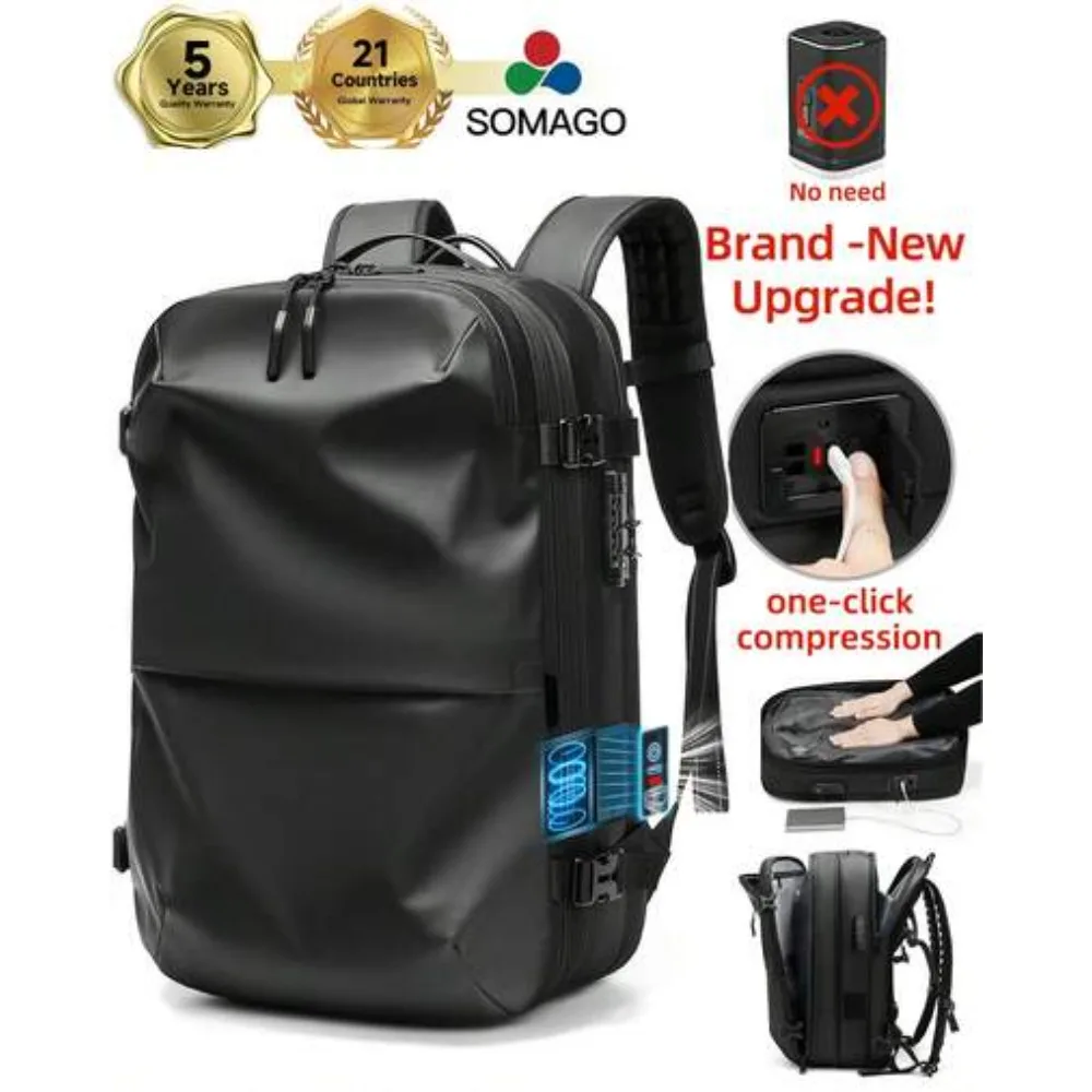 One-Click Expandable Vacuum Compression Backpack 60L with TSA Lock Fits 17 Inch Laptop Lightweight Durable Carry On Travel Camping Hiking Weekend Bag for Men Women Airline Approved