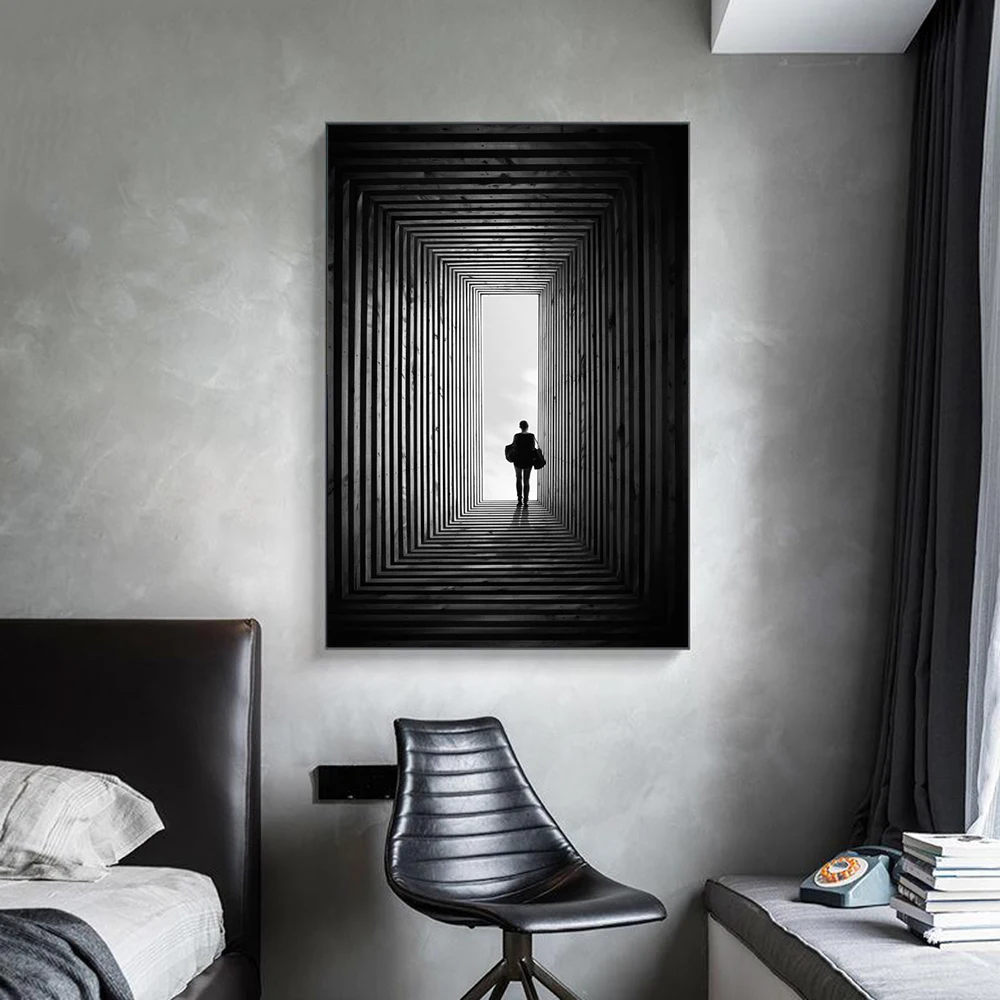 Light Luxury Black White Gray Industrial Style Canvas Poster Space Extension Simplicity Wall Art Print Painting Home Decor Mural