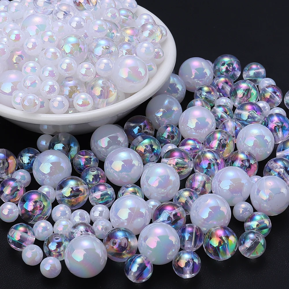 50-300pcs/lot 6 8 10 12mm AB Color Transparent Round Acrylic Beads Loose Spacer Beads For DIY Bracelet Necklace Jewelry Making