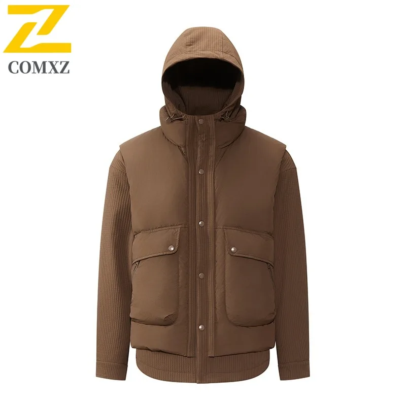 COMXZ Mens Puffer Jacket Duck Down 3 in 1 Hooded Shirt Vest Men Warm Filler Down Outdoor Mountaineering Lightweight Winter Coat