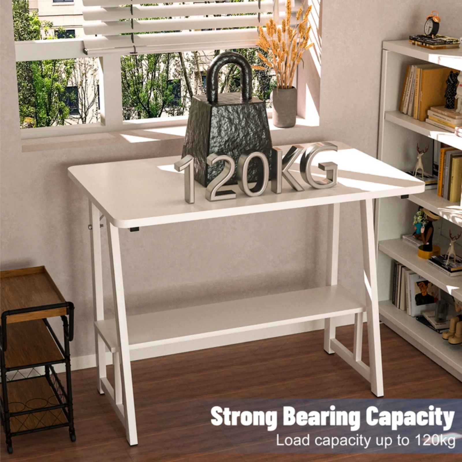 Picture 5: Computer Desk with Storage Shelf, 80 x 50 x 73 cm, Small Table, Computer Workstation for Office/Home, Writing/Dining Table