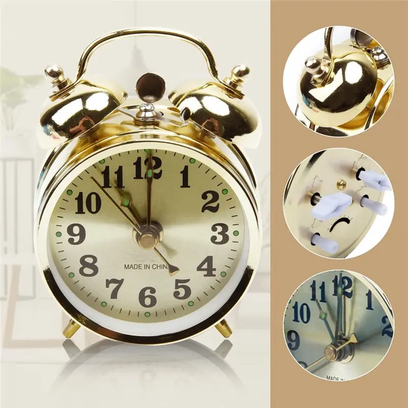 ABXF-Manual Wind Up Clock Home Decor Timepiece Gold Cute Table Clock