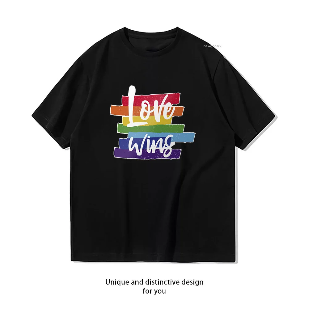 Love Wins LGBT Rainbow Vintage Lettering T-Shirt woman man summer cotton graphic t shirts Adult streetwear tops tee Short-sleev