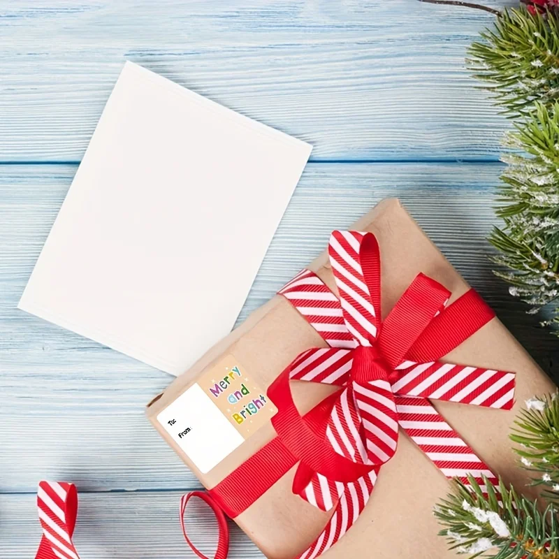 1roll/200pcs Christmas Gift Labels -Self-Adhesive Writable Labels with Santa,Reindeer,Merry Christmas Text - Red & Green Holiday