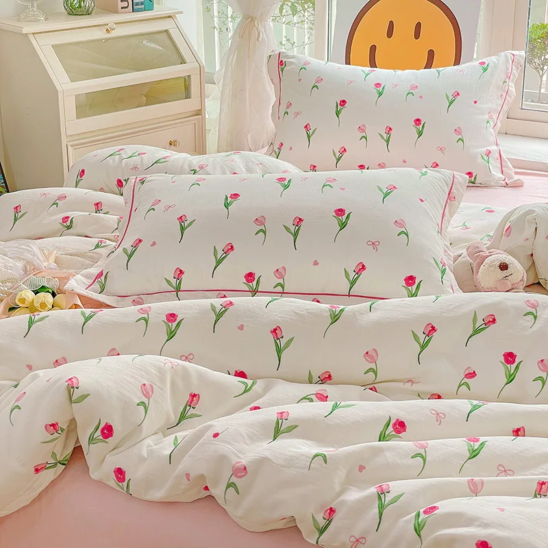 3 Piece Sheet Set  pink tulip duvet cover Set ， comfortable Bedding Set Bedspread for All Season