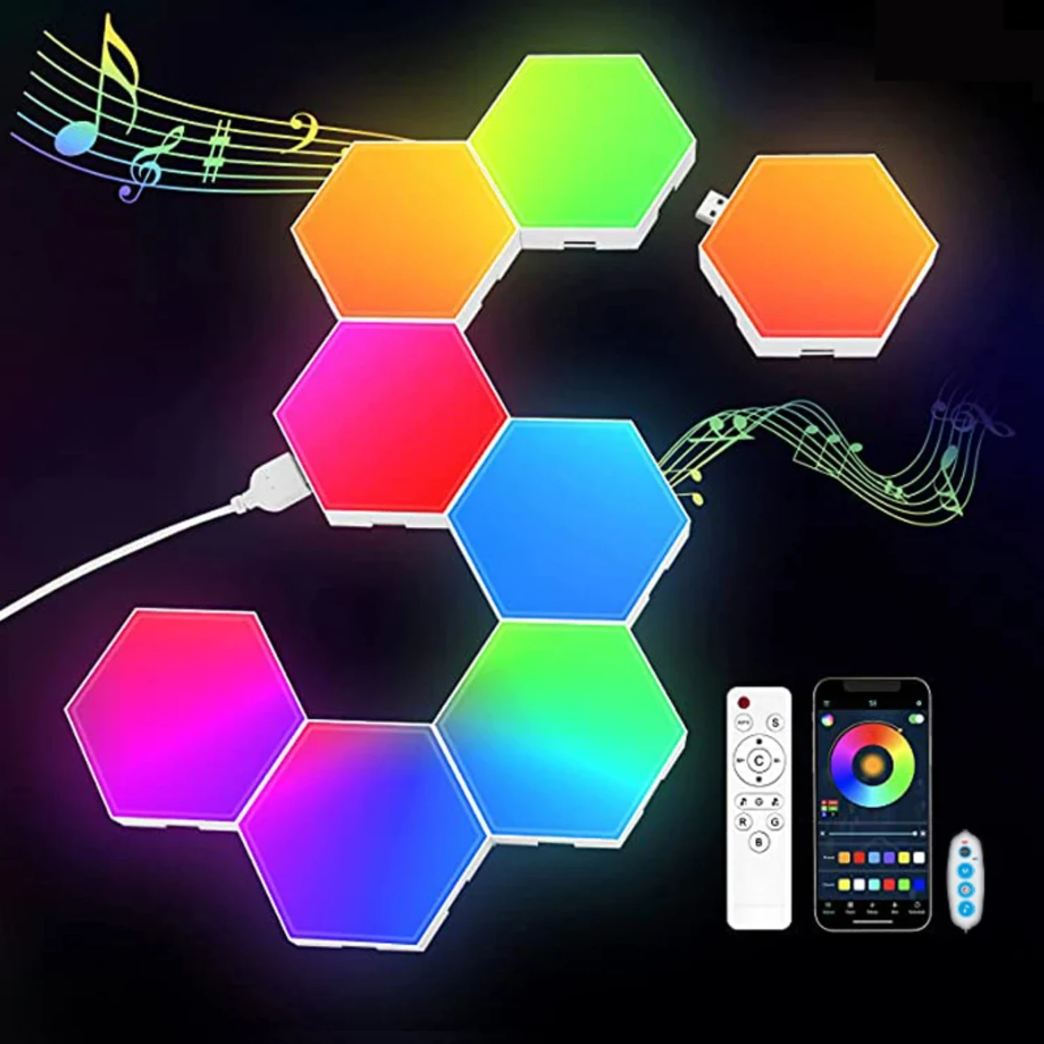 New Stylish, Convenient Modern Hexagon Bluetooth RGB LED Light with Smartphone App Connectivity - Vibrant, Interactive Lighting 