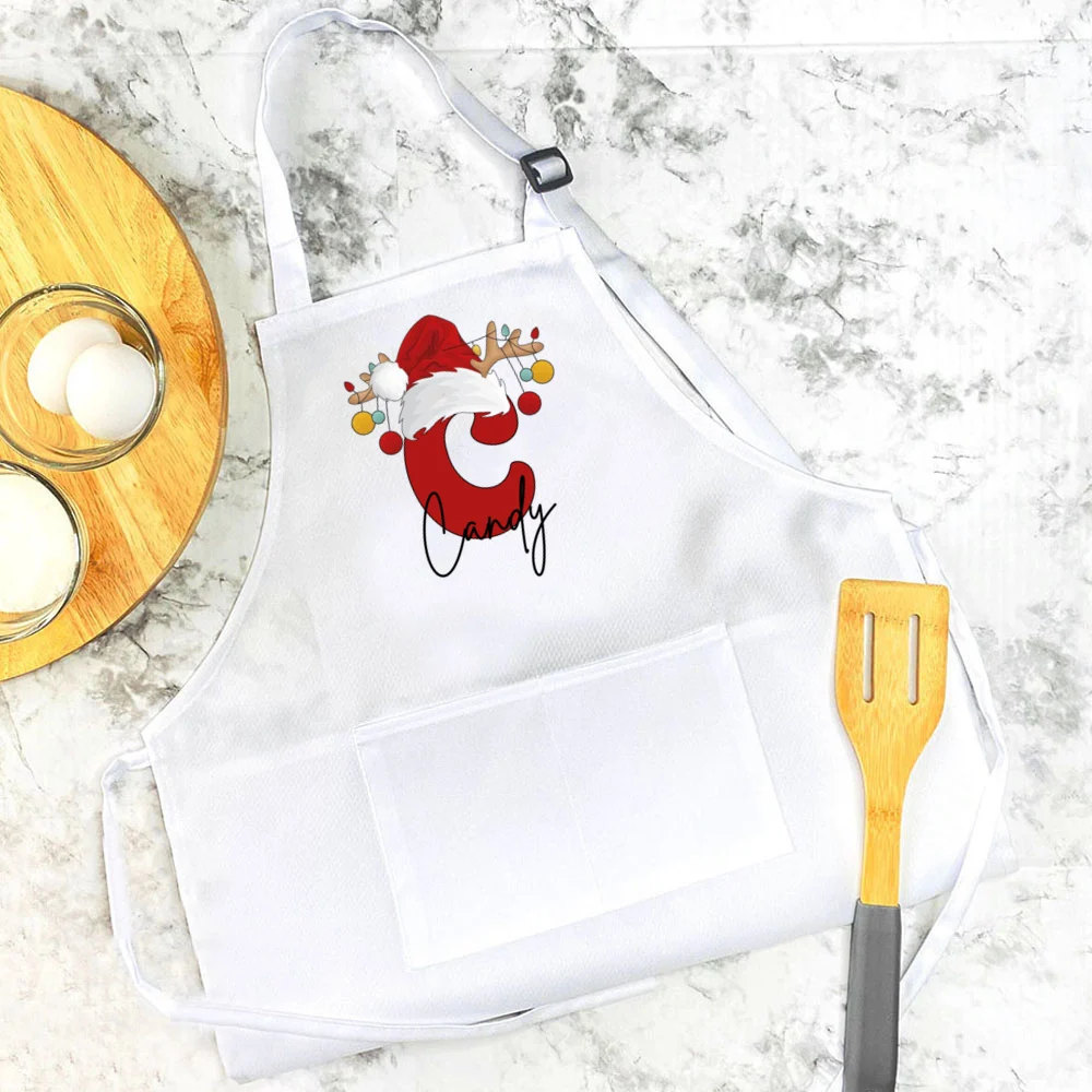 Personalized Child Apron Christmas Holiday Cooking Baking Apron Children Gift Custom Letter with Name Xmas Apron Kids Present