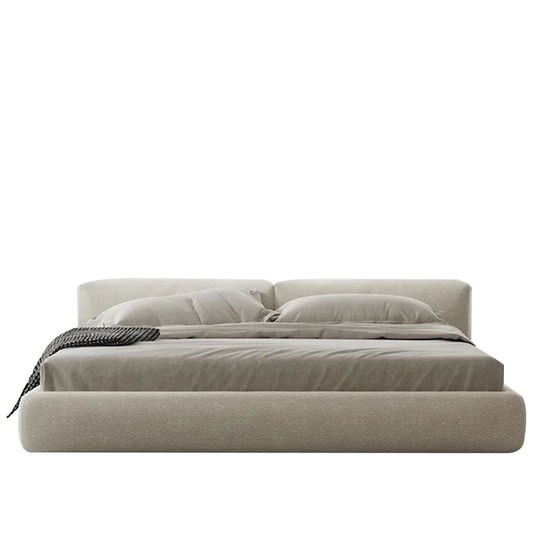 أثاث غرفة نوم فاخر خفيف كريمي فرنسي، سرير كينج من القماش الناعم والحديث والبسيط