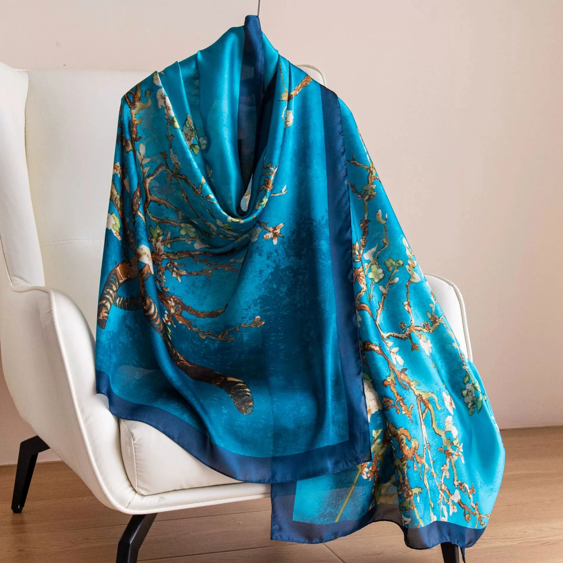 

85x180 см женская стильная длинная пляжная шаль с принтом из искусственного шелка, шарф, женские палантины