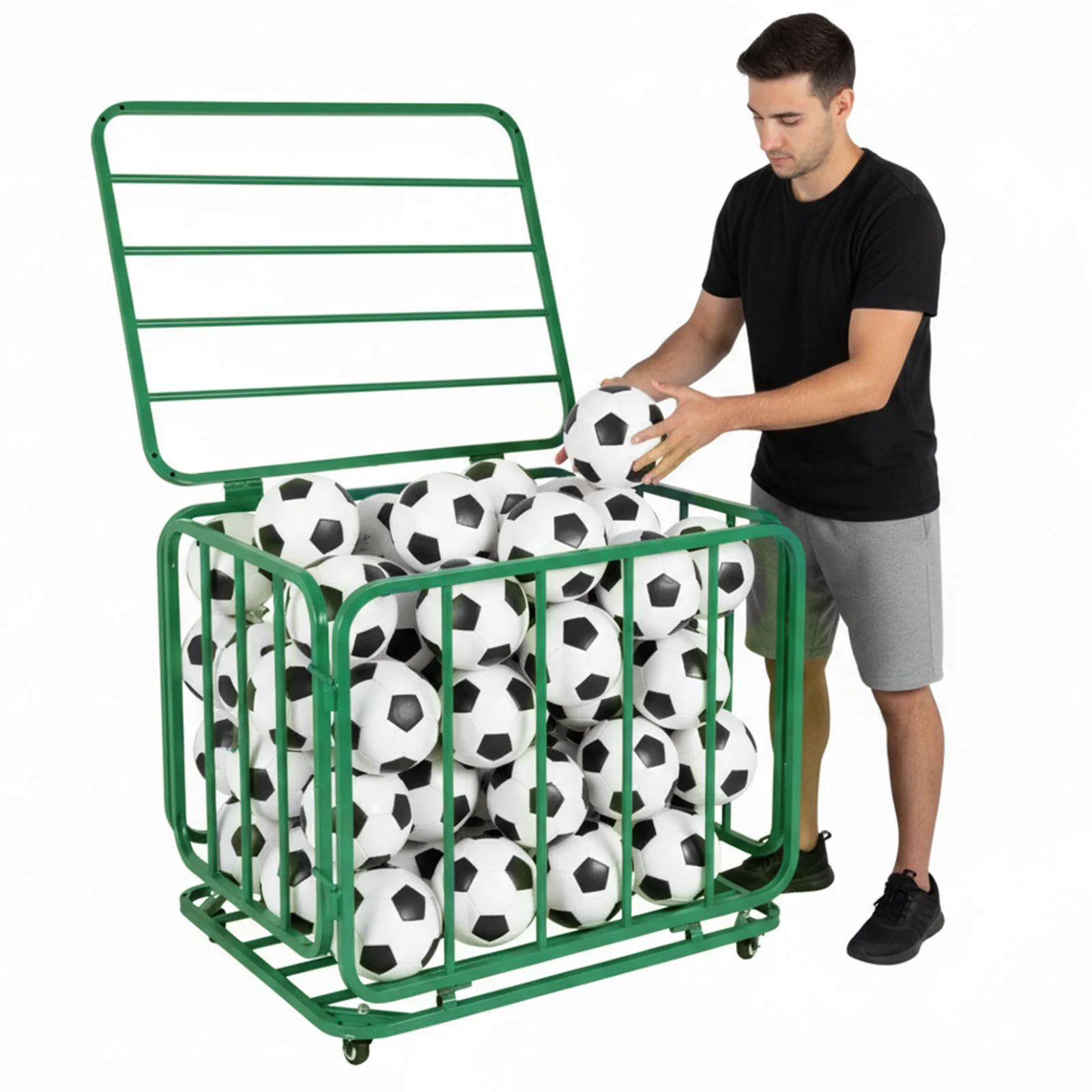 

Складная тележка для мячей на колесах: для баскетбольных или волейбольных мячей, для гаража, клуба или спортзала