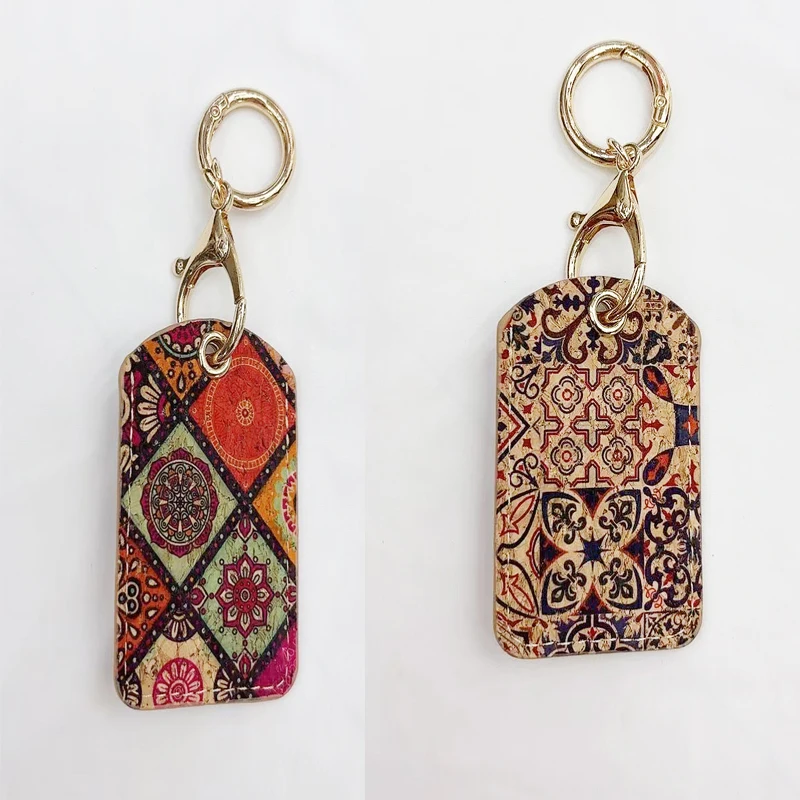 10pcs Keychain  Cork Leather Geometric Rectangular Access control elevator water drop card