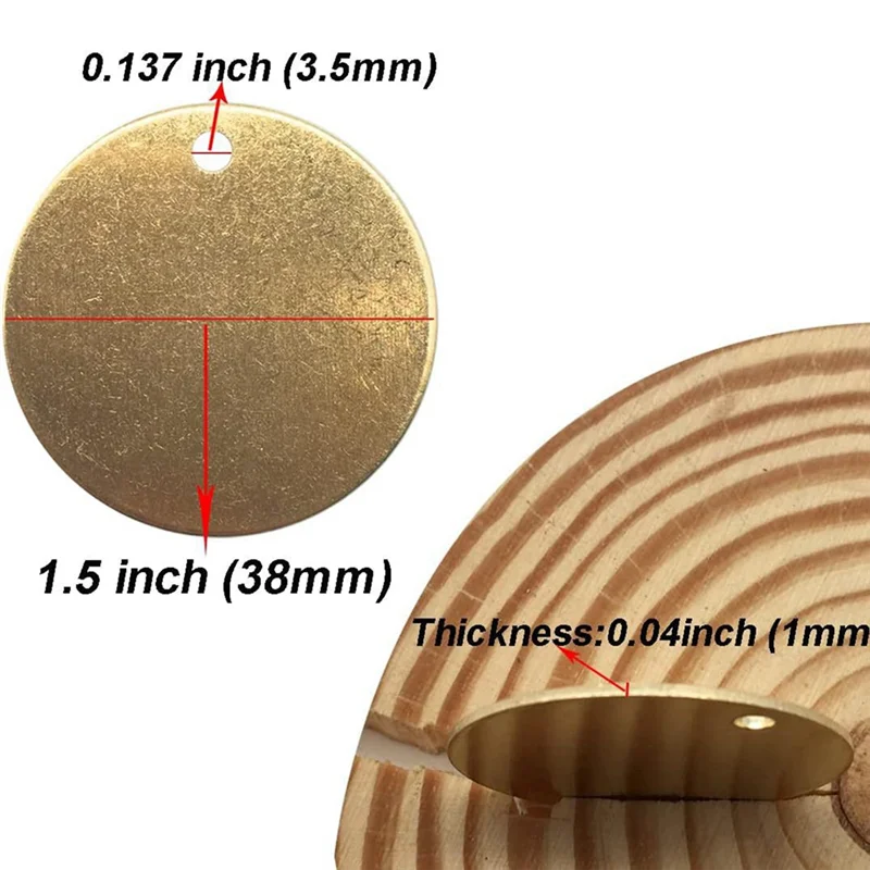 Etichette per valvole in ottone da 1 pollice da 50 pezzi che stampano in bianco con foro catene a sfera da 2.4mm per valvole per tubi, attrezzature, etichette per chiavi degli attrezzi