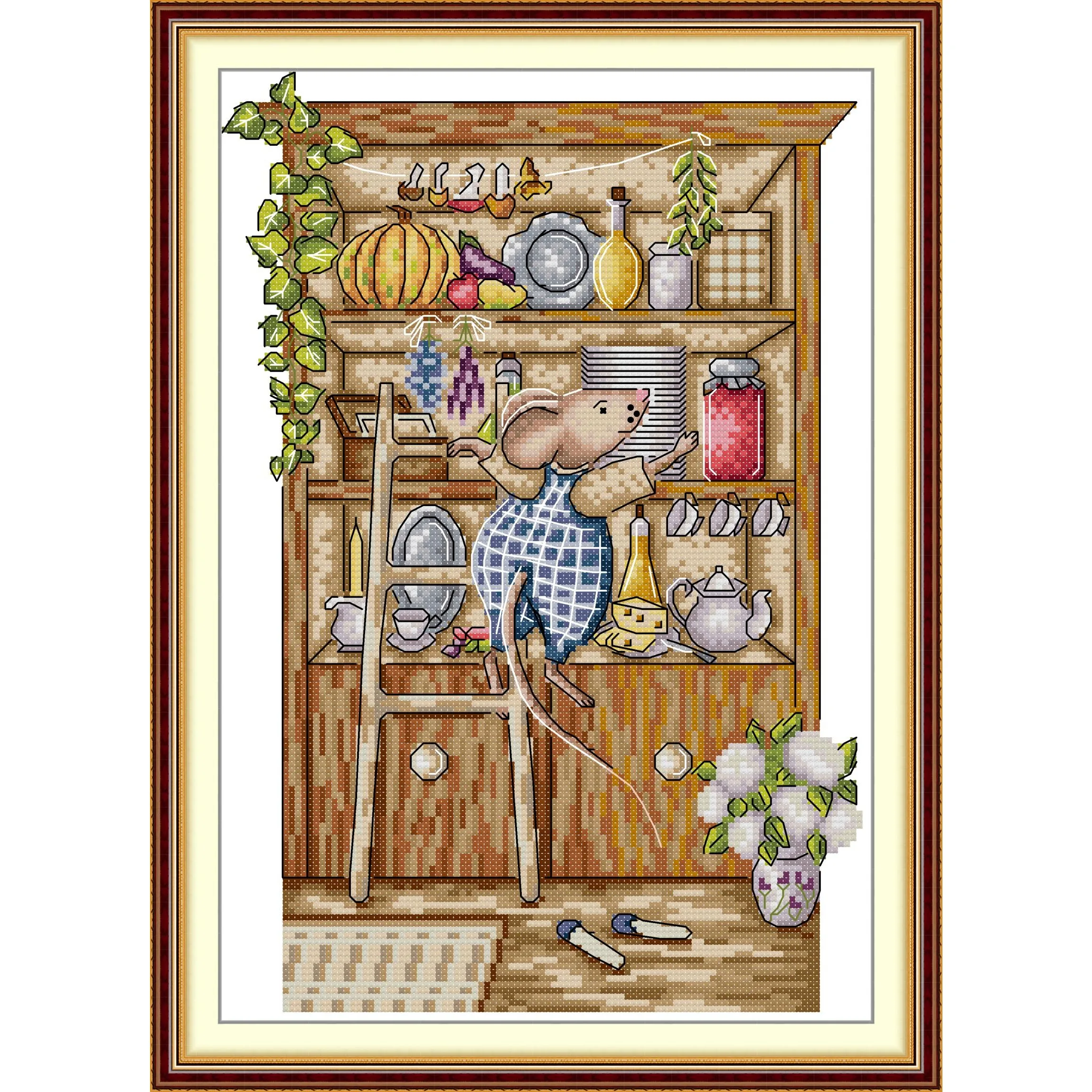 

Soulgift News Набор для вышивки крестом с предварительной печатью, штампованная ткань Аида с нитками DMC, набор для вышивания - шкаф «Маленькая мышка»