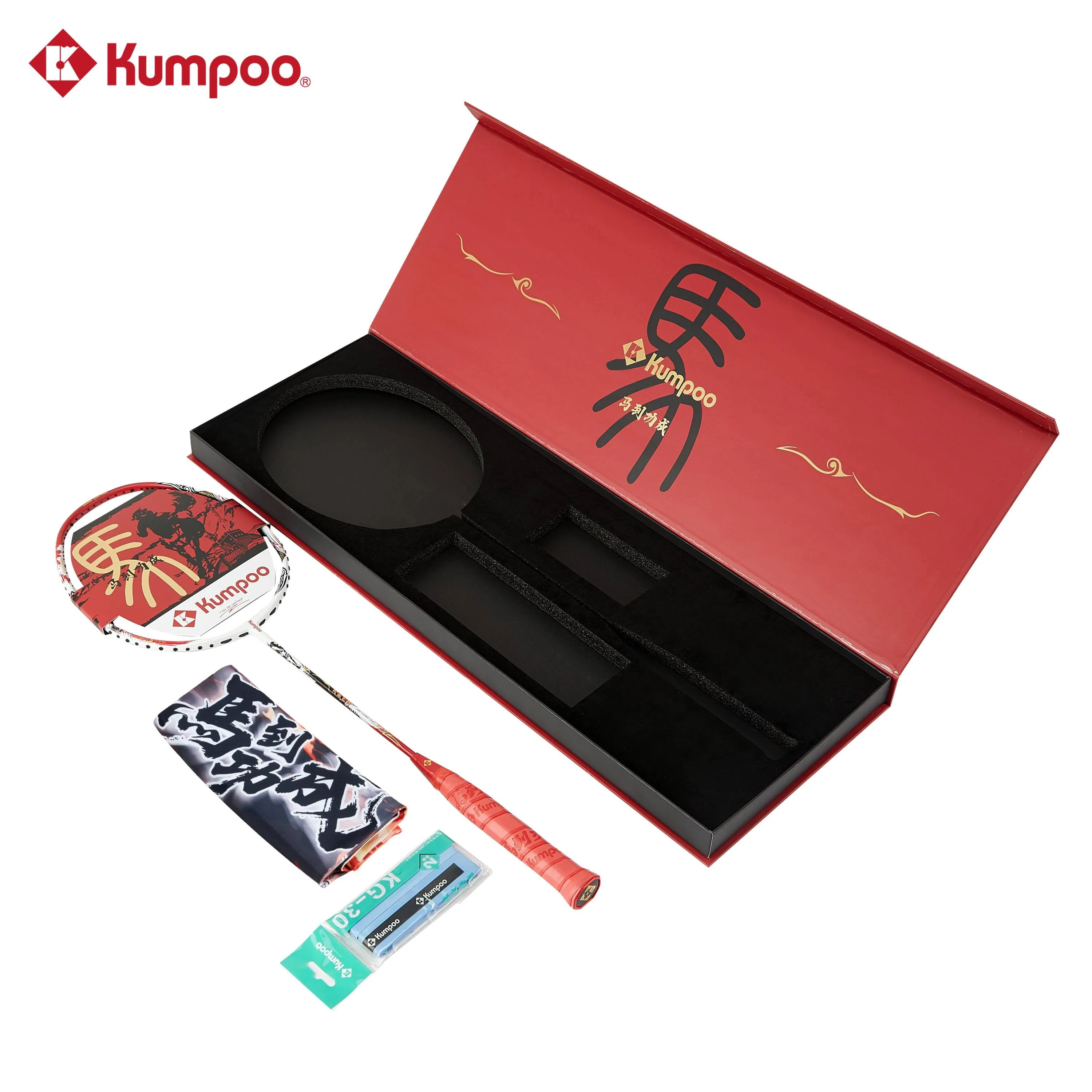 Raquette de badminton Kumpoo MA Dao Cheng Gong, cadeaux du Nouvel An sur le thème du cheval, porte-bonheur rouge, raquette simple en carbone intégral pour hommes et femmes