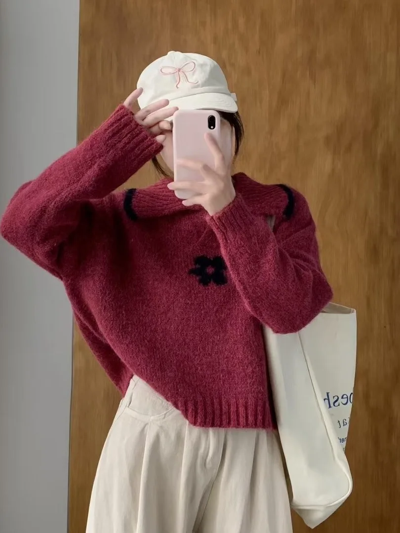 Winter Thiened ort Hooked Flower Women's Sweater Soft Cozy Base Layer irt Age-Defng Design Sense Inner Wear Top