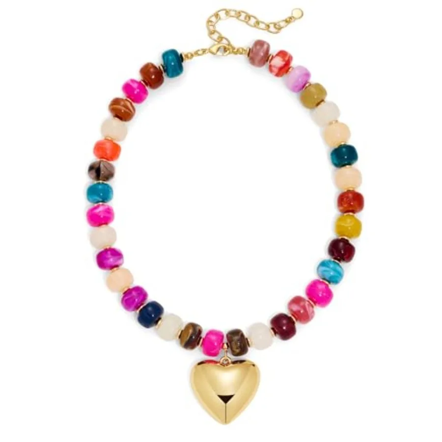 

WOWORAMA Chunky Heart Necklaces for Women Colorful Resin Beaded Choker Necklace Gold Puffy Heart Statement Necklace Trendy Acry