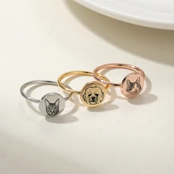 Custom Pet Photo Engraved Portrait Ring Personalized Seal Simple Keepsake Picture Round Stainless Steel Engraved Ring