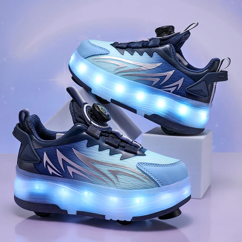 Heelys lumineux à 4 roues pour enfants (6-12) : chaussures à roulettes pour filles, patins à roulettes pour étudiants garçons