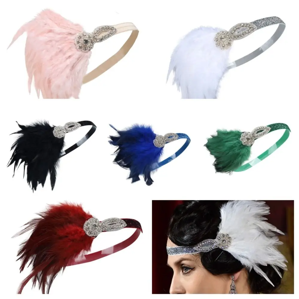 Hair Accessories Feather Headwear Makeup Party Diamond Cosplay Dress Headwear Black Masquerade Hair Band Party Hair Accessories