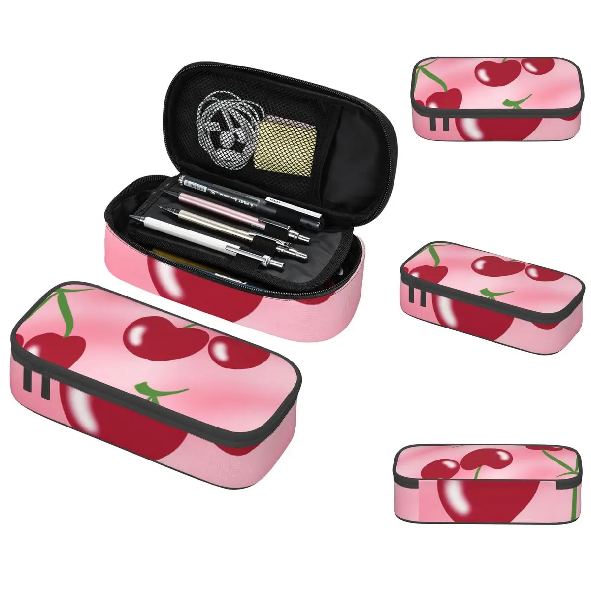 Red Cherry Green Stems Pink Pencil Case for Boy Girl School Pen Box Pencil Bag Stationery Supplies Pen Holder Bag