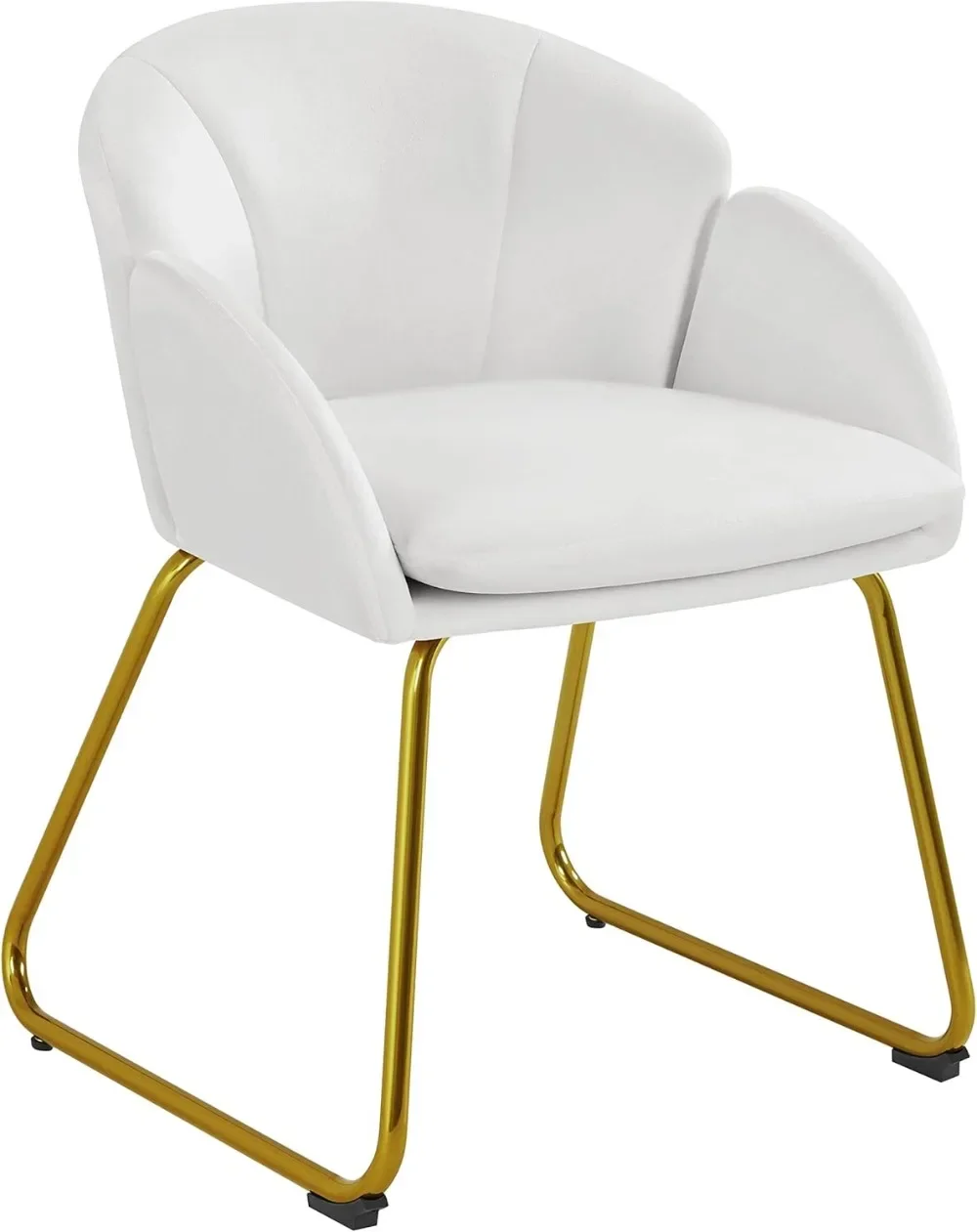 Modern Velvet Vanity Chair Armchair, Flower Shaped Makeup Chair with Golden Metal Legs for Living Room/Makeup/Bedroom White