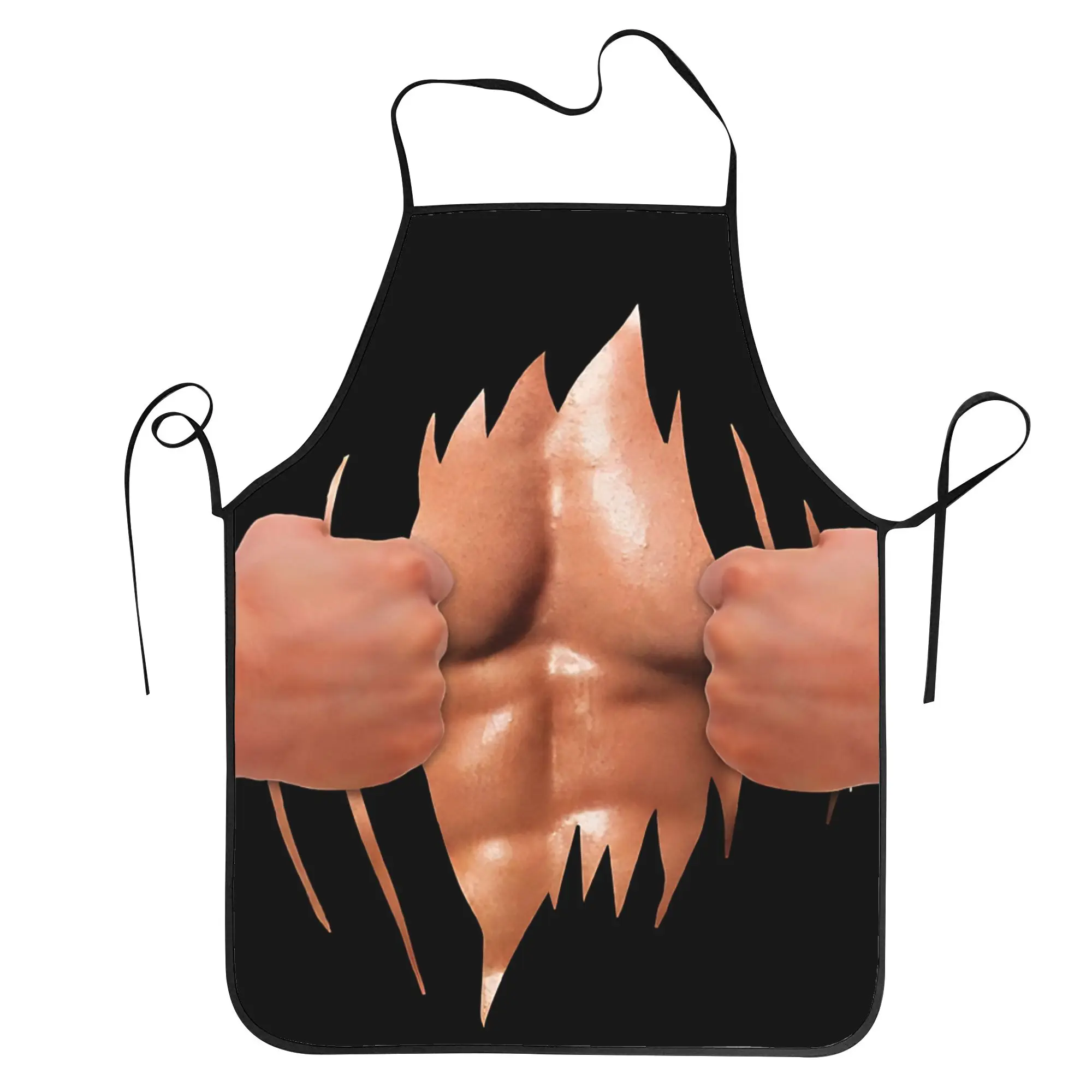 Sweaty Muscular Chest Ripping Shirt Apron  Manicure Barbecue Kitchen Accessories Household Custom Aprons without Pocket