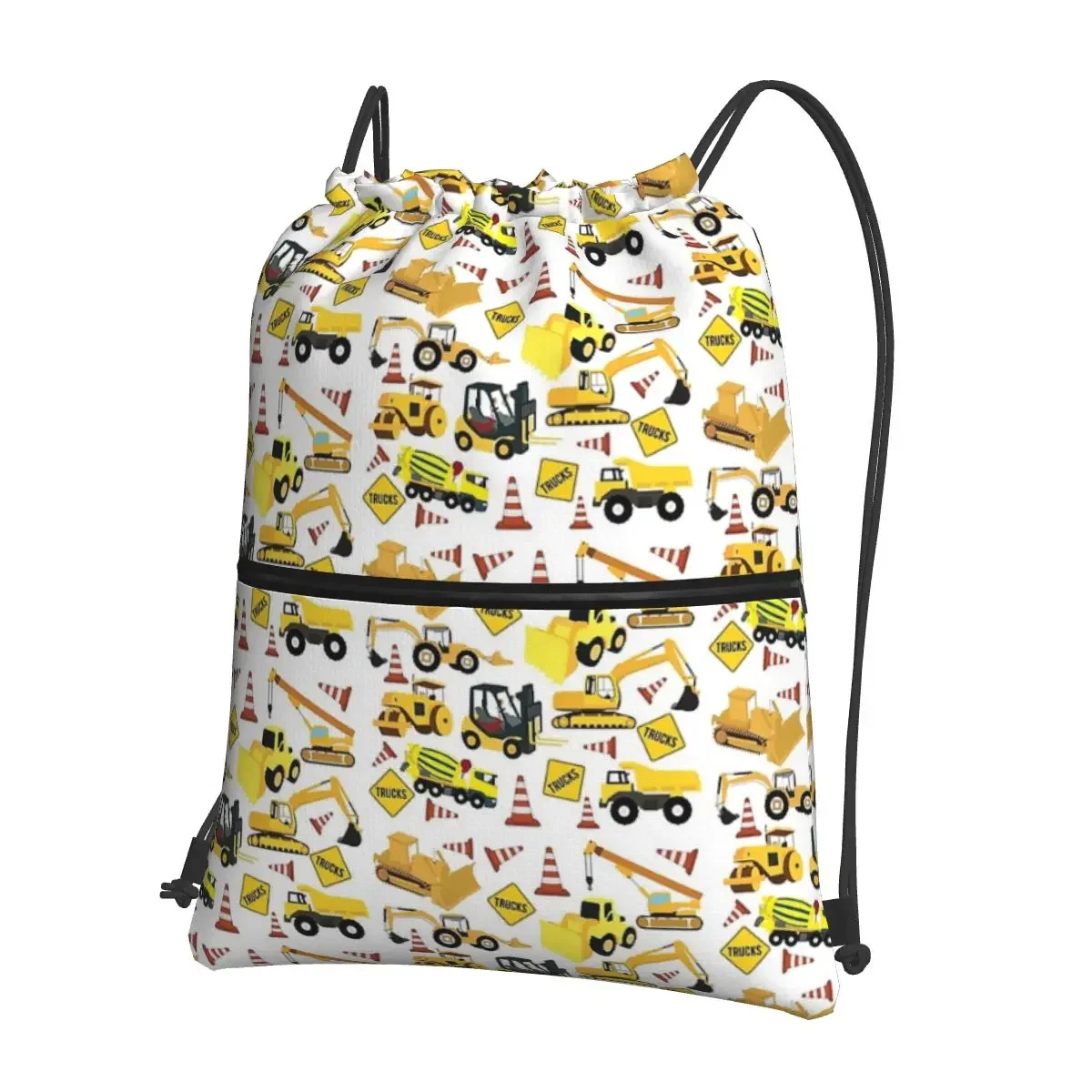 Mochila portátil con patrón de camiones de construcción, bolsa con cordón, paquete de cordón informal, bolsas de artículos diversos para estudiantes escolares