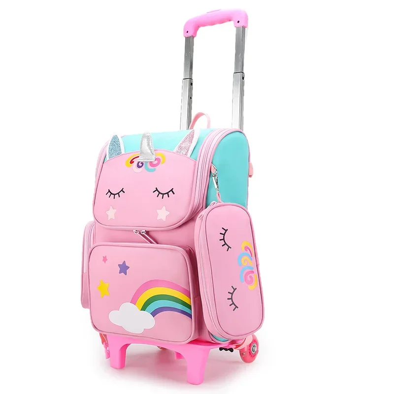 Unicorn Wheeled Backpack bag for girls Trolley School Bag with Wheels school Students Backpack Bags Kids Rolling Backpack Bag