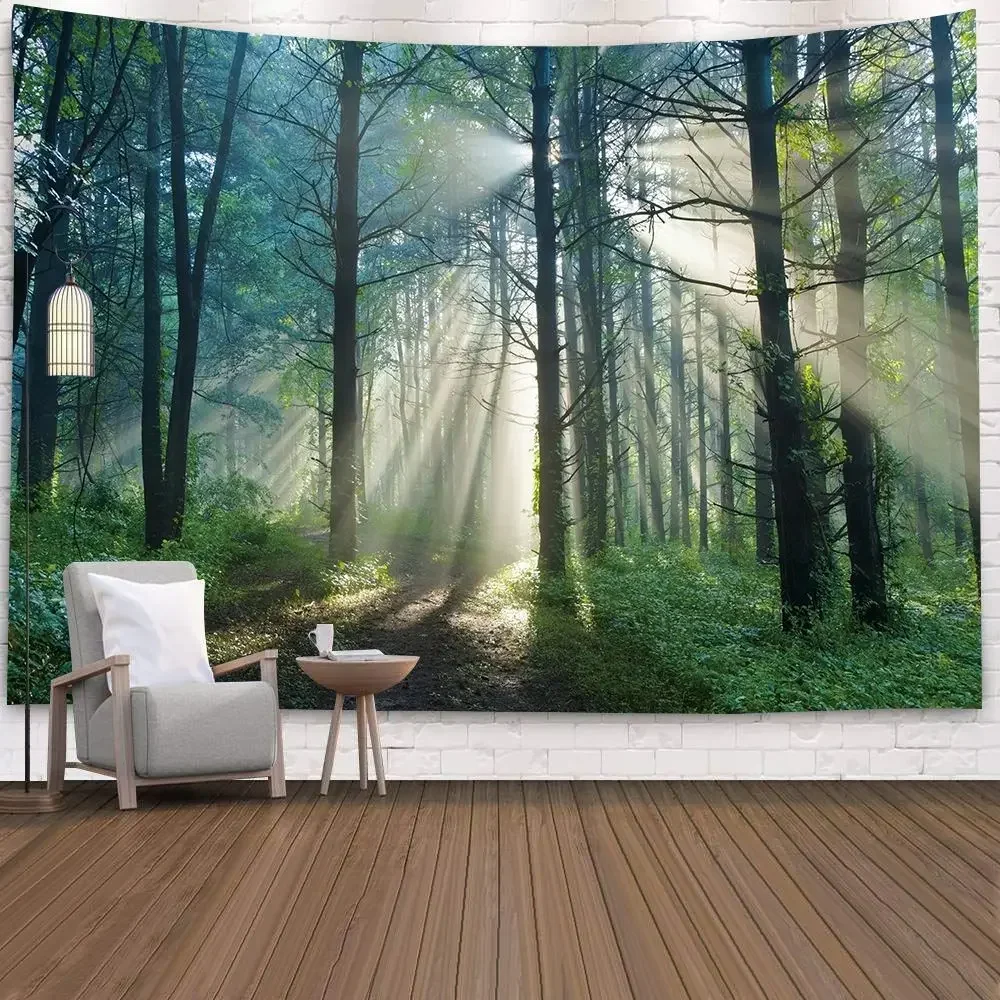 Natural Forest Landscape Tapestry Psychedelic Scene Mandala Home Art Decorative Tapestry Hippie Bohemian Yoga Mattress Sheet