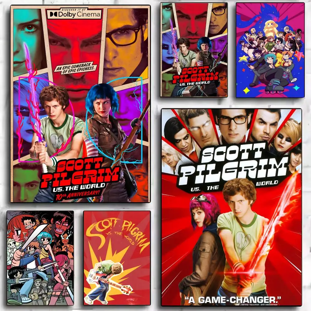 film comic Scott Pilgrim Vs The World Poster Trendy Aesthetic Self-Adhesive Wall Poster Room Decor for Bedroom & Dorm