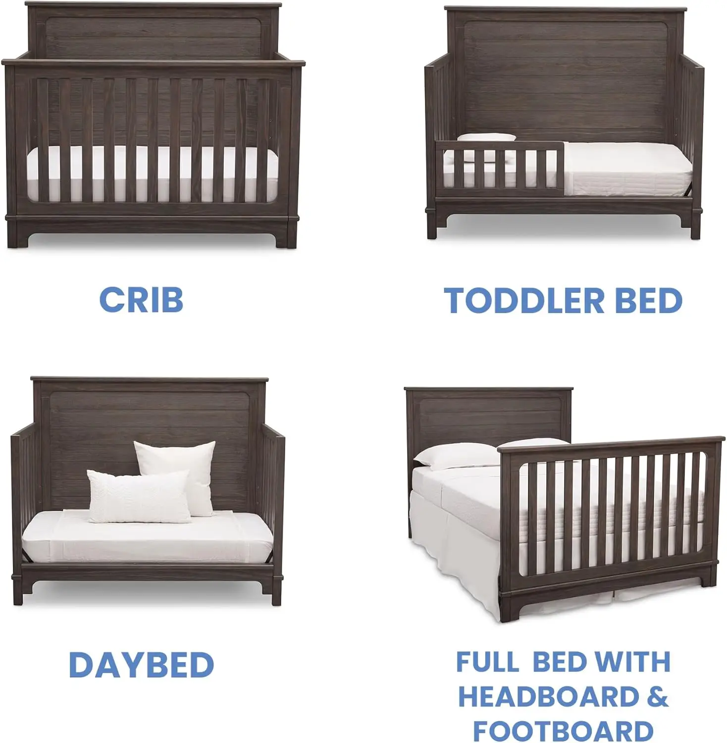 Delta-Simmons Kids Slumbertime Monterey 4-en-1 Convertible CPull, Gris Rustique + Simmons Kids, Silent Nights, Respirant