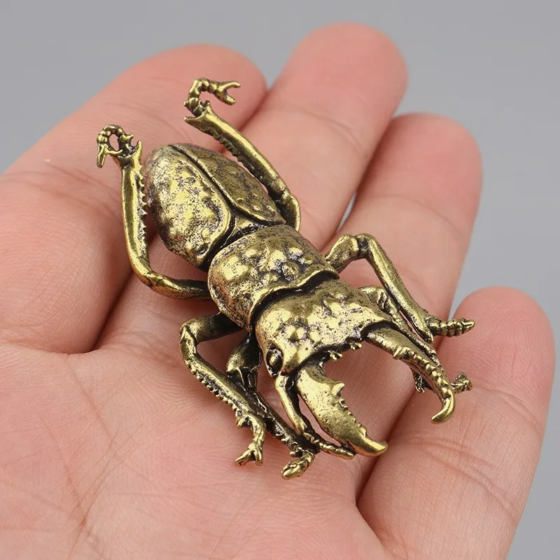 Antique Bronze Beetles Miniature Figurine Small Desk Decorations Vintage Copper Insect Tea Pets Ornament Home Decor Accessories