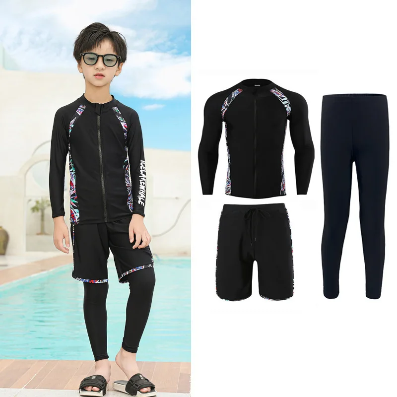 Kids Long Sleeve Sun Protection Rash Guard Wetsuit 3pcs/set Swimsuit Full Body Sunsuit Beachwear Bathing Suits Wetsuit Girls