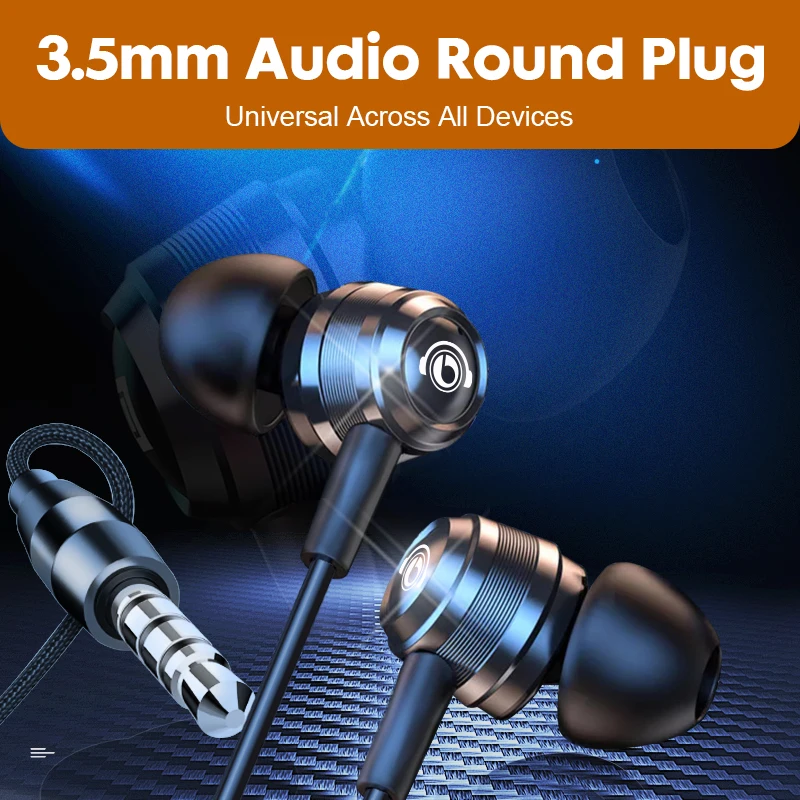 Słuchawki przewodowe J109 z doskonałą jakością dźwięku, słuchawki douszne z złączem Type-C i gniazdem 3,5 mm, słuchawki stereo HiFi z metalową obudową i mikrofonem. — zdjęcie produktu 5