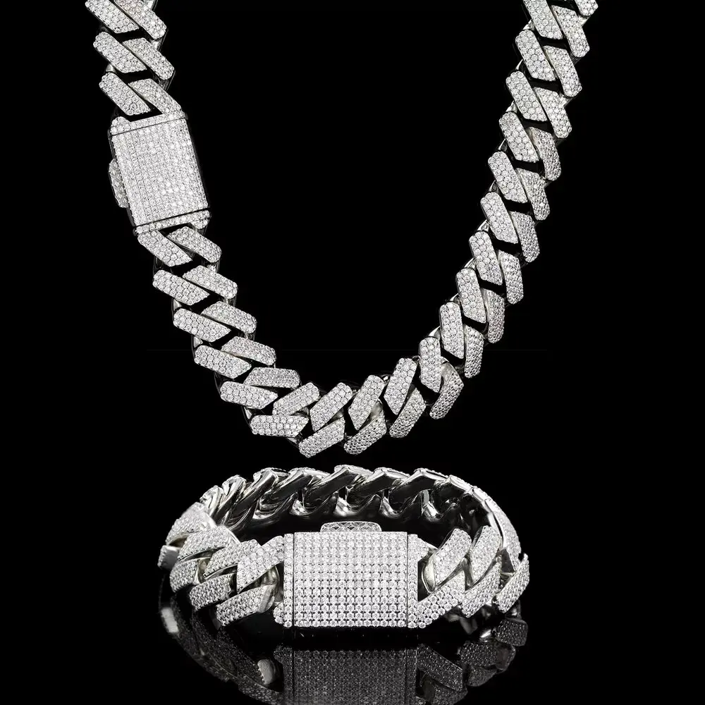 Pass Diamond Miami Hip Hop Jewelry VVS Stone Shiny 3ROW Men 925 Sterling Silver Necklace Moissanite Cuban Link Chain Luxury